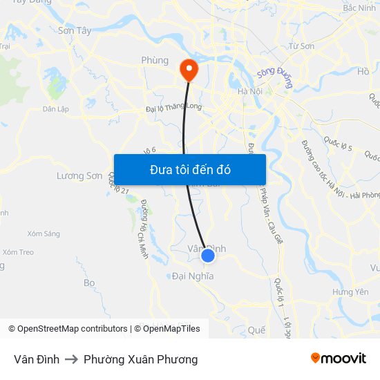 Vân Đình to Phường Xuân Phương map