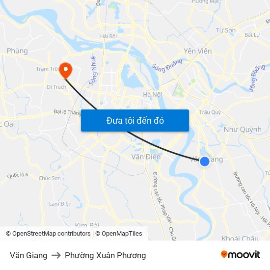 Văn Giang to Phường Xuân Phương map