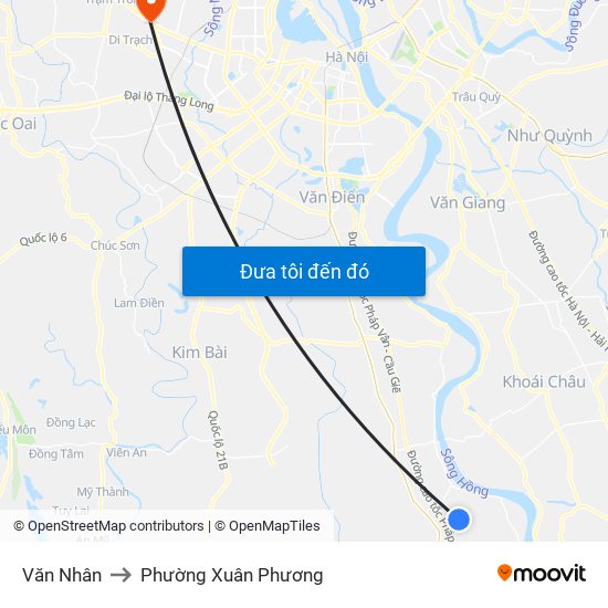 Văn Nhân to Phường Xuân Phương map