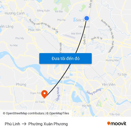 Phù Linh to Phường Xuân Phương map