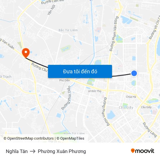 Nghĩa Tân to Phường Xuân Phương map