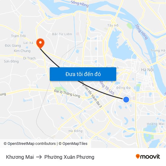 Khương Mai to Phường Xuân Phương map