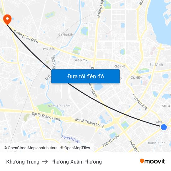 Khương Trung to Phường Xuân Phương map