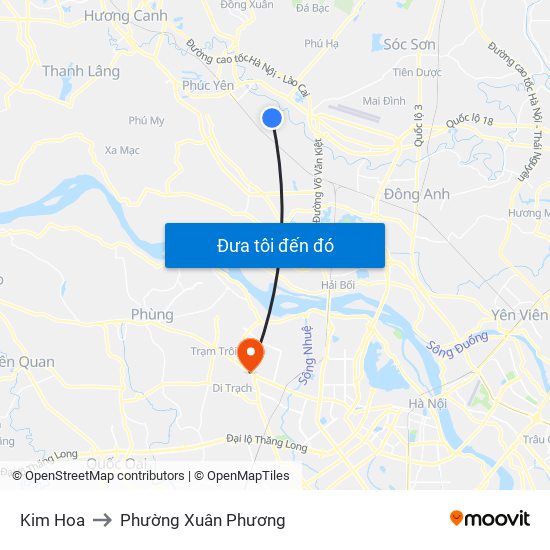 Kim Hoa to Phường Xuân Phương map