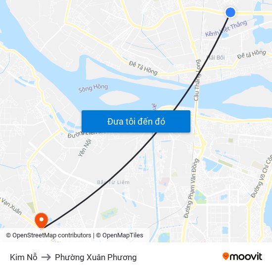 Kim Nỗ to Phường Xuân Phương map
