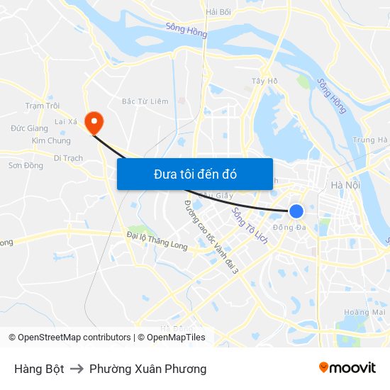 Hàng Bột to Phường Xuân Phương map