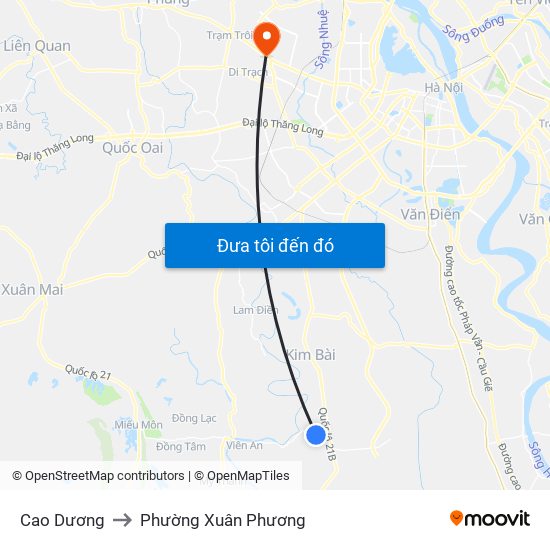 Cao Dương to Phường Xuân Phương map