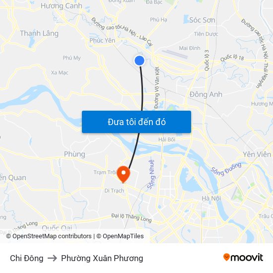 Chi Đông to Phường Xuân Phương map