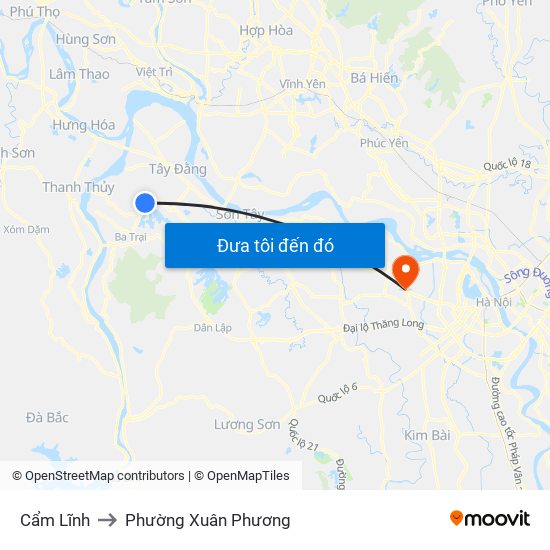 Cẩm Lĩnh to Phường Xuân Phương map