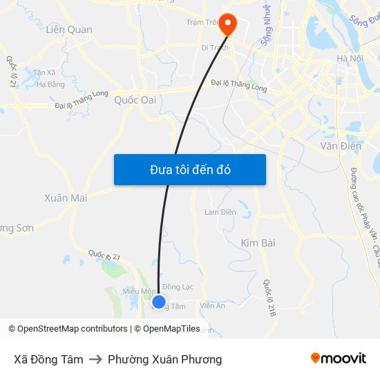 Xã Đồng Tâm to Phường Xuân Phương map