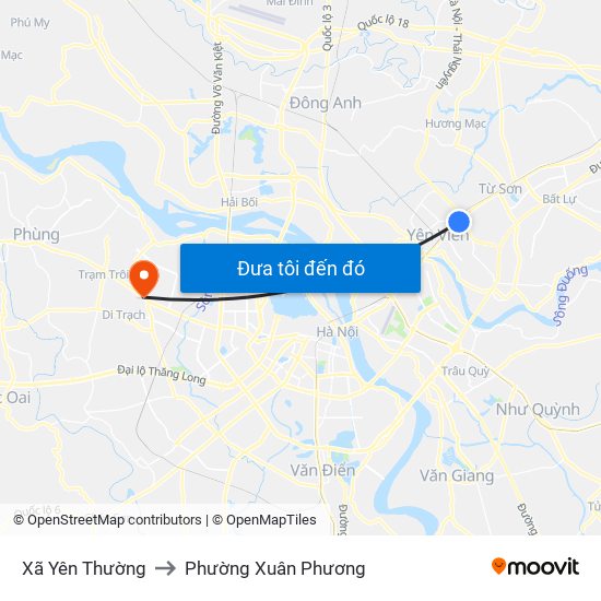 Xã Yên Thường to Phường Xuân Phương map