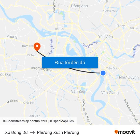 Xã Đông Dư to Phường Xuân Phương map