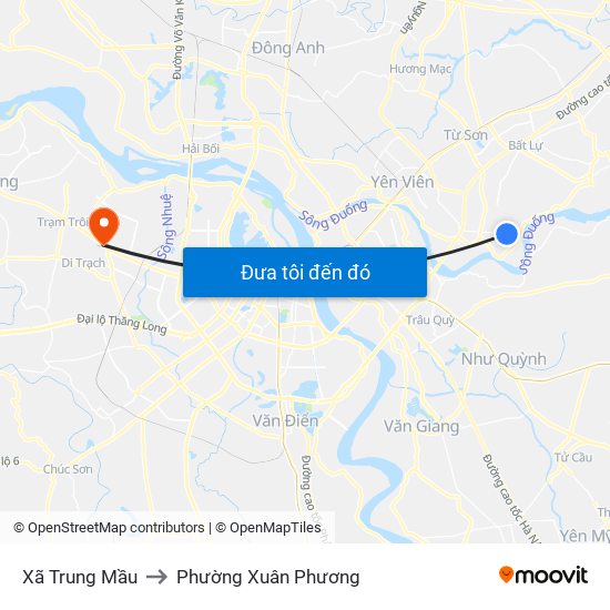 Xã Trung Mầu to Phường Xuân Phương map