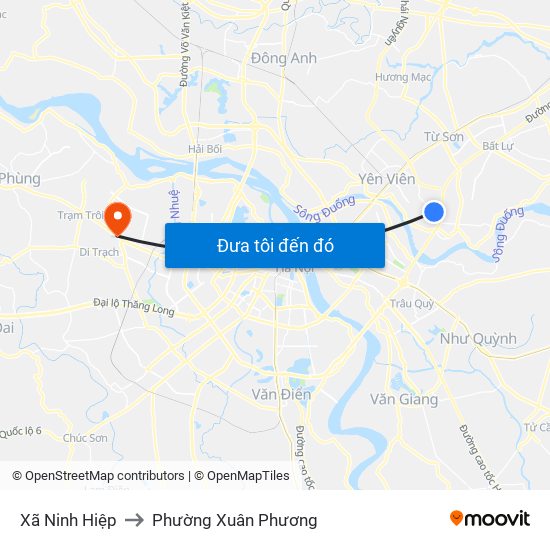 Xã Ninh Hiệp to Phường Xuân Phương map