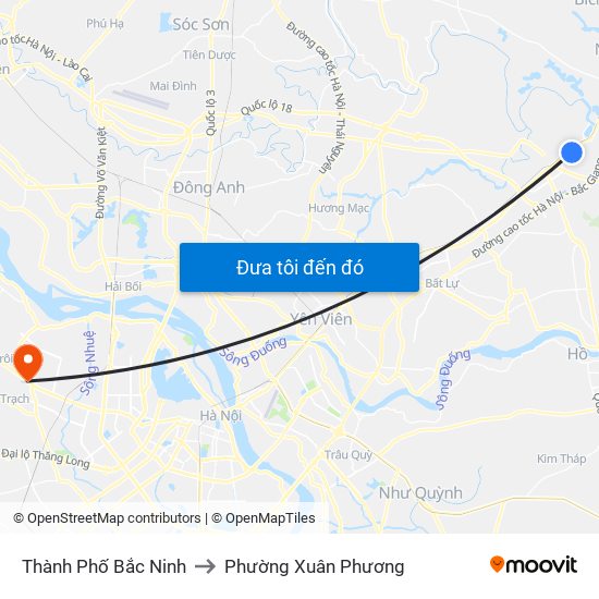 Thành Phố Bắc Ninh to Phường Xuân Phương map