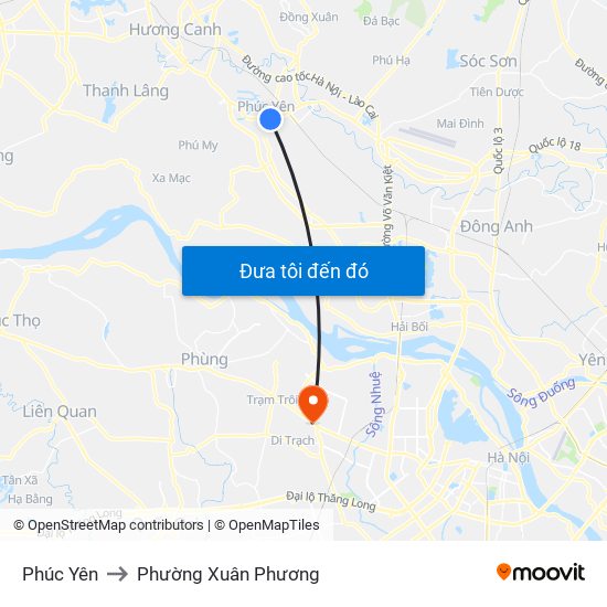 Phúc Yên to Phường Xuân Phương map