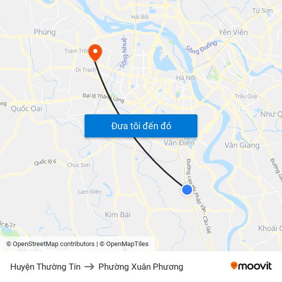 Huyện Thường Tín to Phường Xuân Phương map