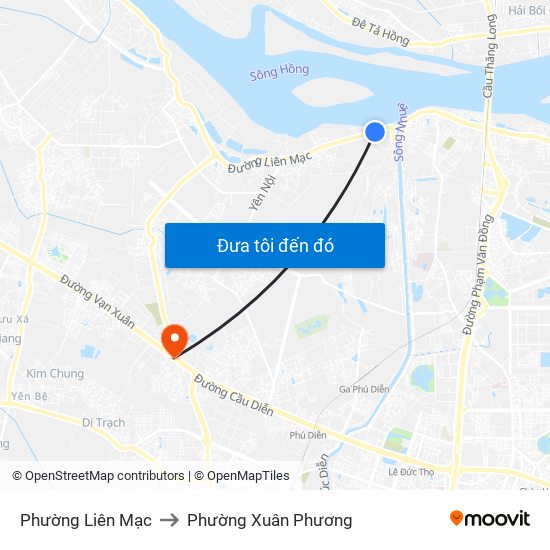 Phường Liên Mạc to Phường Xuân Phương map