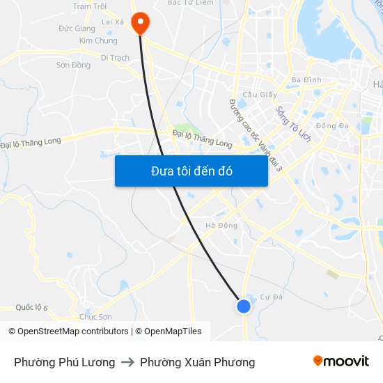 Phường Phú Lương to Phường Xuân Phương map