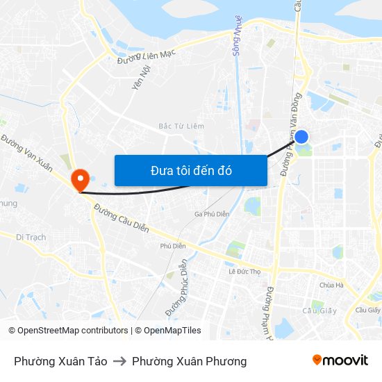 Phường Xuân Tảo to Phường Xuân Phương map