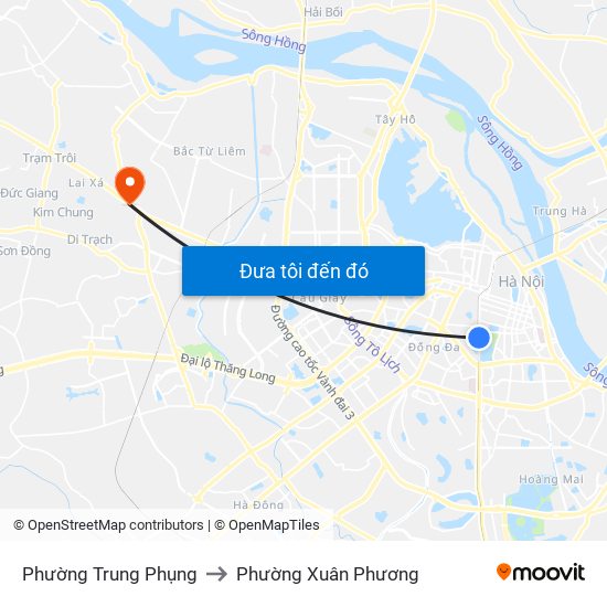 Phường Trung Phụng to Phường Xuân Phương map