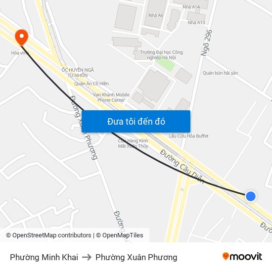 Phường Minh Khai to Phường Xuân Phương map