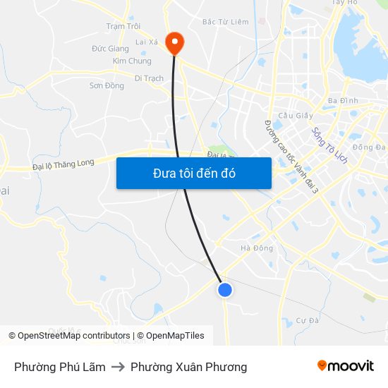 Phường Phú Lãm to Phường Xuân Phương map