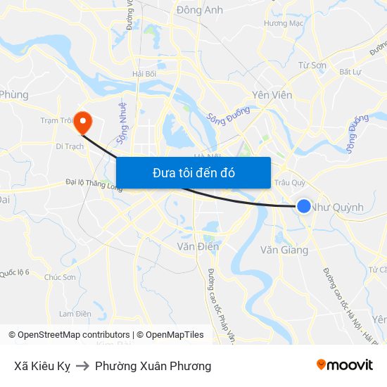 Xã Kiêu Kỵ to Phường Xuân Phương map