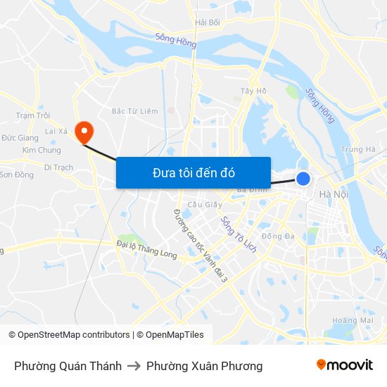 Phường Quán Thánh to Phường Xuân Phương map
