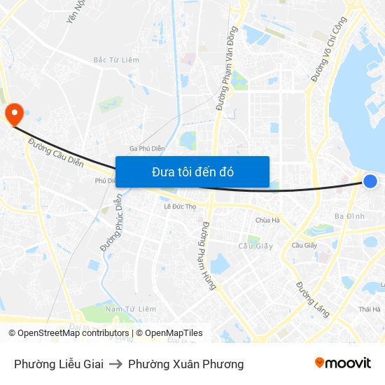 Phường Liễu Giai to Phường Xuân Phương map