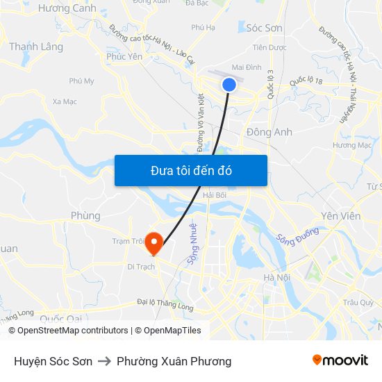 Huyện Sóc Sơn to Phường Xuân Phương map