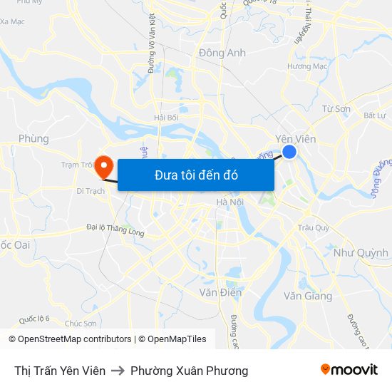 Thị Trấn Yên Viên to Phường Xuân Phương map