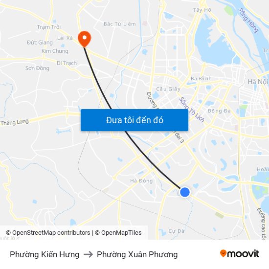 Phường Kiến Hưng to Phường Xuân Phương map