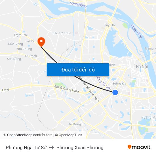 Phường Ngã Tư Sở to Phường Xuân Phương map