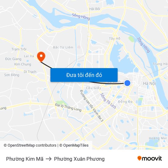 Phường Kim Mã to Phường Xuân Phương map