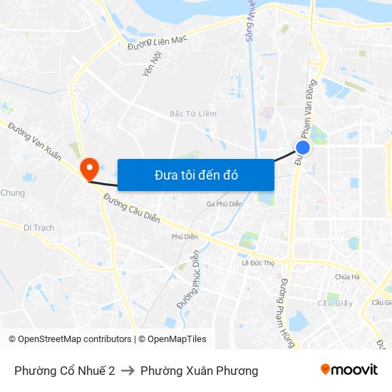 Phường Cổ Nhuế 2 to Phường Xuân Phương map