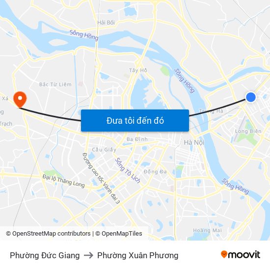 Phường Đức Giang to Phường Xuân Phương map