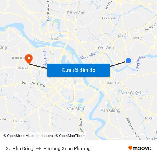 Xã Phù Đổng to Phường Xuân Phương map
