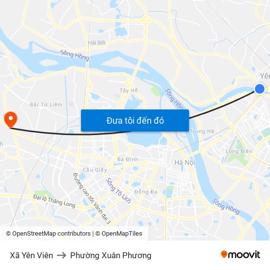 Xã Yên Viên to Phường Xuân Phương map