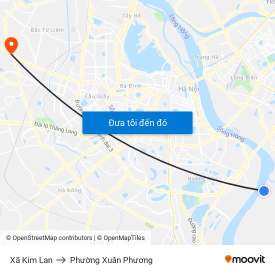 Xã Kim Lan to Phường Xuân Phương map