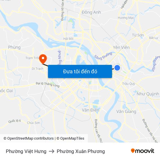 Phường Việt Hưng to Phường Xuân Phương map