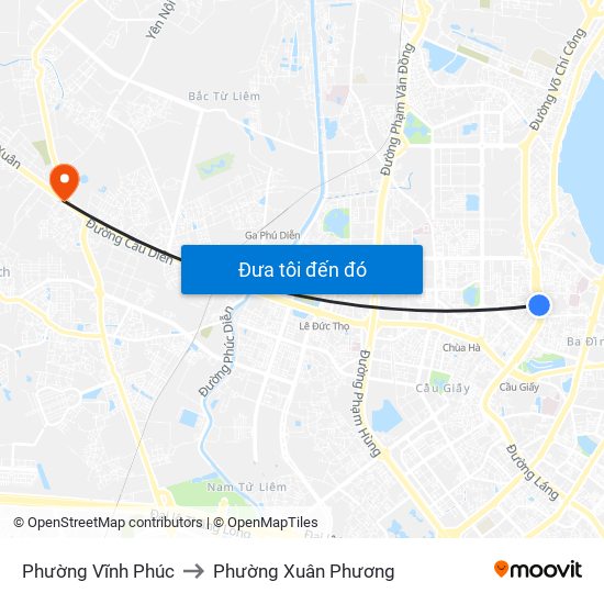 Phường Vĩnh Phúc to Phường Xuân Phương map