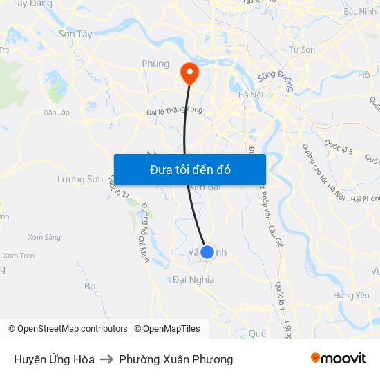 Huyện Ứng Hòa to Phường Xuân Phương map