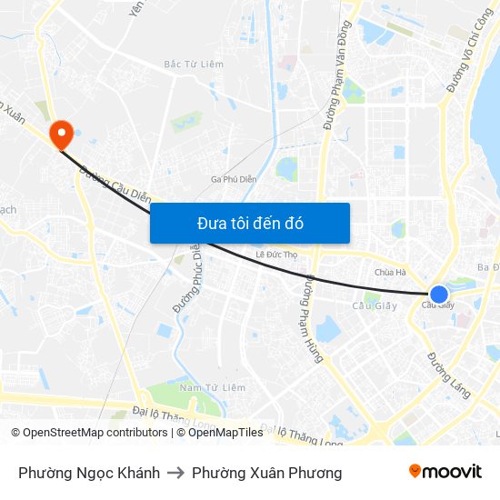 Phường Ngọc Khánh to Phường Xuân Phương map