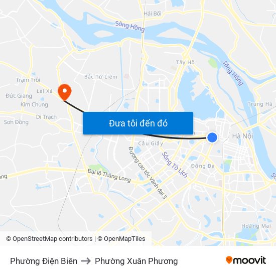 Phường Điện Biên to Phường Xuân Phương map