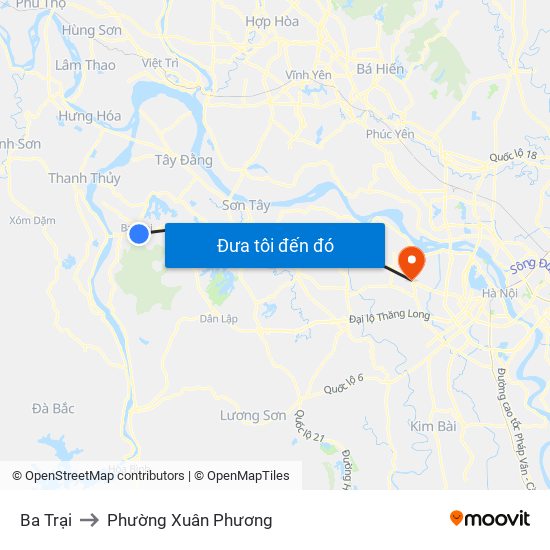 Ba Trại to Phường Xuân Phương map