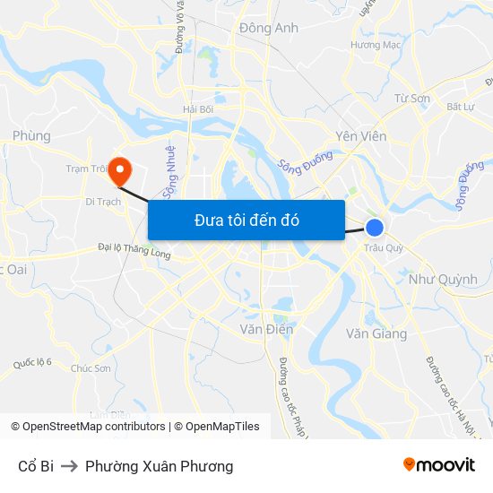 Cổ Bi to Phường Xuân Phương map