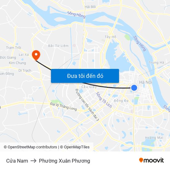 Cửa Nam to Phường Xuân Phương map