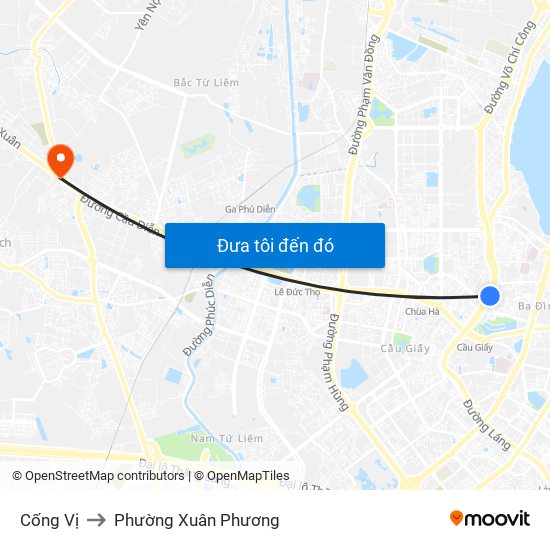 Cống Vị to Phường Xuân Phương map