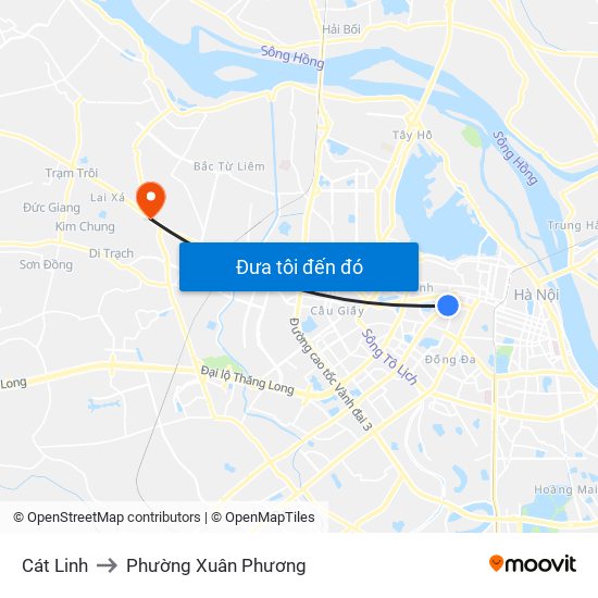 Cát Linh to Phường Xuân Phương map